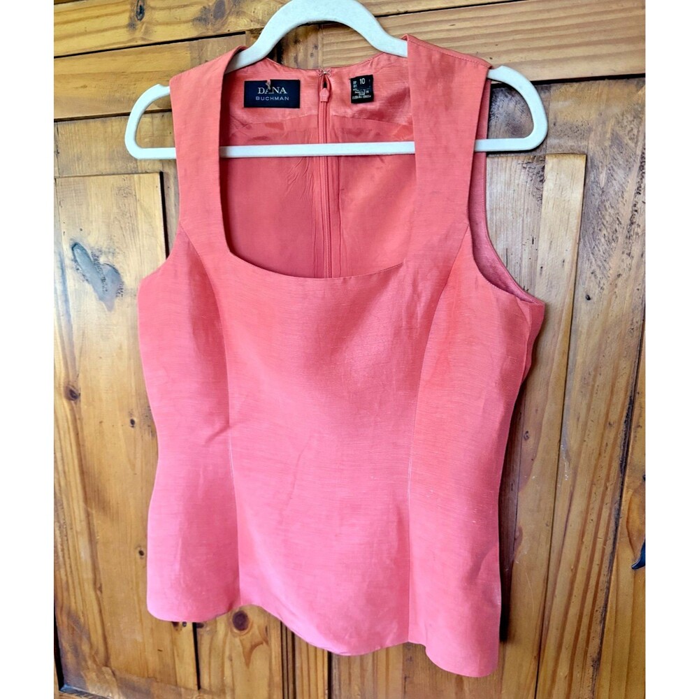 Dana Buchman Silk Blend Sleeveless Peach Lined Back Zip Top Size 10